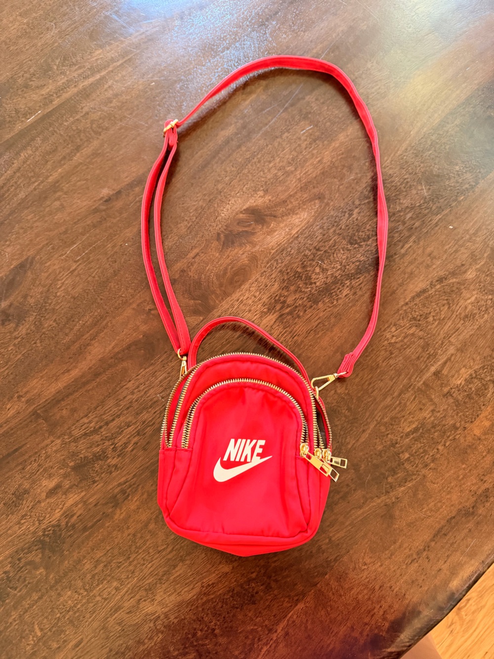 Nike Red Mini Crossbody Bag with Gold Hardware